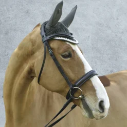 JPC EQUESTRIAN Ear Bonnets|Ear Bonnets|Equine Couture™ Fly Bonnet with Piping and Crystals