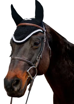 JPC EQUESTRIAN Ear Bonnets|Ear Bonnets|Equine Couture™ Fly Bonnet with Piping and Crystals