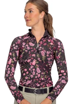 KASTEL DENMARK Long Sleeve Tops|Ladies’ Quarter-Zip Modern Begonias Long-Sleeve Shirt - "Briar"