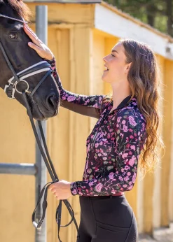 KASTEL DENMARK Long Sleeve Tops|Ladies’ Quarter-Zip Modern Begonias Long-Sleeve Shirt - 