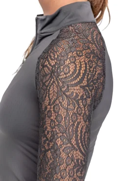 KASTEL DENMARK Long Sleeve Tops|Ladies’ Quarter-Zip Floral Lace Long-Sleeve Shirt - 