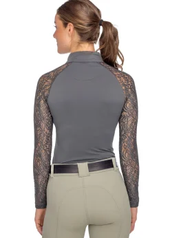 KASTEL DENMARK Long Sleeve Tops|Ladies’ Quarter-Zip Floral Lace Long-Sleeve Shirt - 