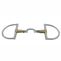 PARTRADE English Horse Bits|Metalab Jointed Rawhide Leather with Quarter Moon Link D-ring Snaffle Bit