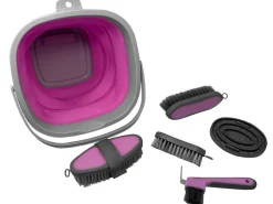 SHILOH STABLES TACK Bathing Tools|Brushes & Hoof Picks|5-Piece Grooming Kit with Collapsible Bucket