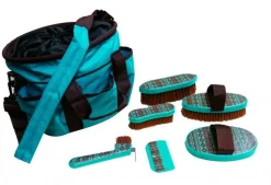 SHILOH STABLES TACK Bathing Tools|Brushes & Hoof Picks|Showman® Navajo Print Grooming Kit with Nylon Cordura® Tote Bag