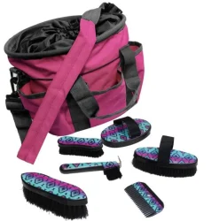 SHILOH STABLES TACK Bathing Tools|Brushes & Hoof Picks|Showman® Navajo Print Grooming Kit with Nylon Cordura® Tote Bag