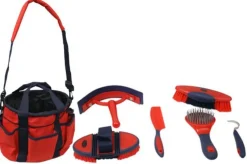 SHILOH STABLES TACK Bathing Tools|Brushes & Hoof Picks|Showman® 6-Piece Soft Grip Grooming Kit with Nylon Bag