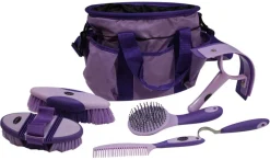 SHILOH STABLES TACK Bathing Tools|Brushes & Hoof Picks|Showman® 6-Piece Soft Grip Grooming Kit with Nylon Bag