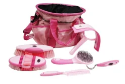 SHILOH STABLES TACK Bathing Tools|Brushes & Hoof Picks|Showman® 6-Piece Soft Grip Grooming Kit with Nylon Bag