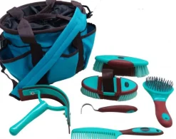 SHILOH STABLES TACK Bathing Tools|Brushes & Hoof Picks|Showman® 6-Piece Soft Grip Grooming Kit with Nylon Bag